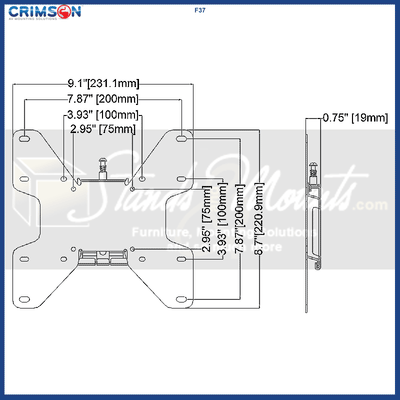 Crimson Medium Fixed TV Wall Mount F37, projector mounting plate dimensions diagram