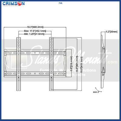 Crimson Medium Fixed TV Wall Mount F46, tilting display wall mount dimensions diagram