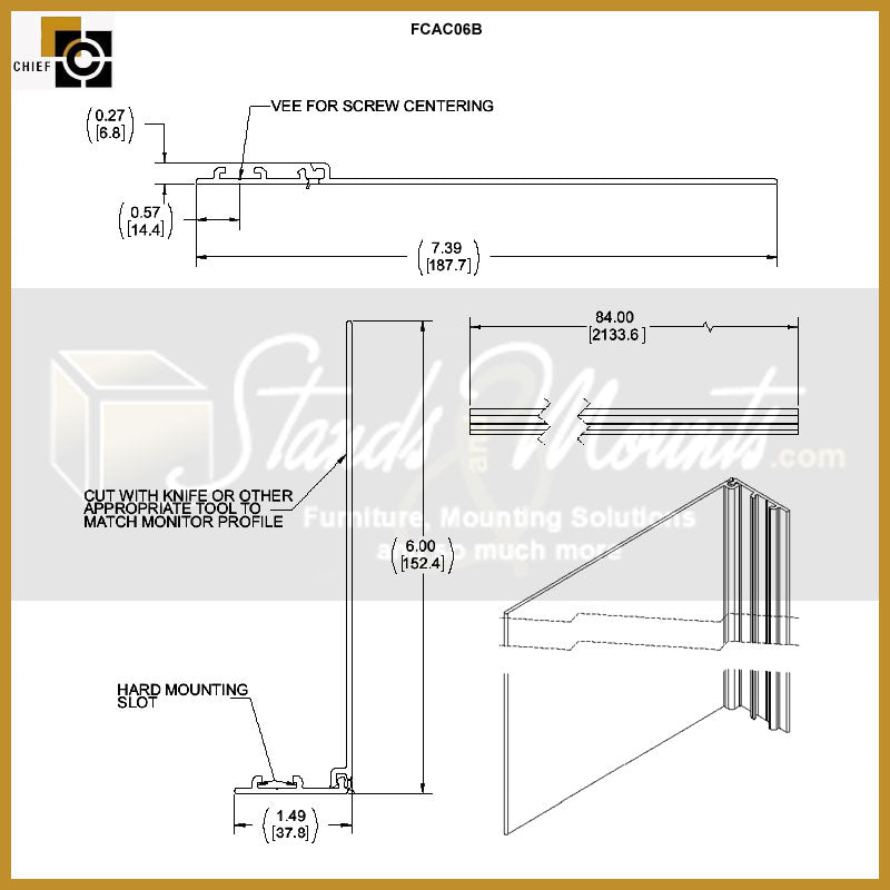 Chief Universal Wall Cover Accessory FCAC06B, mounting frame dimensions diagram