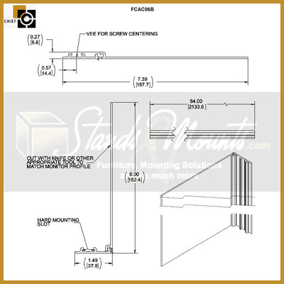 Chief Universal Wall Cover Accessory FCAC06B, mounting frame dimensions diagram