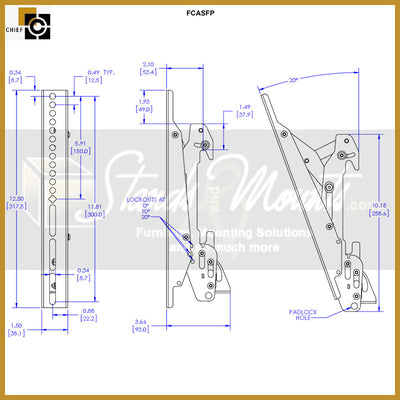 Chief Fusion Modular Small-Medium Interface FCASFP, articulating mount bracket dimensions diagram