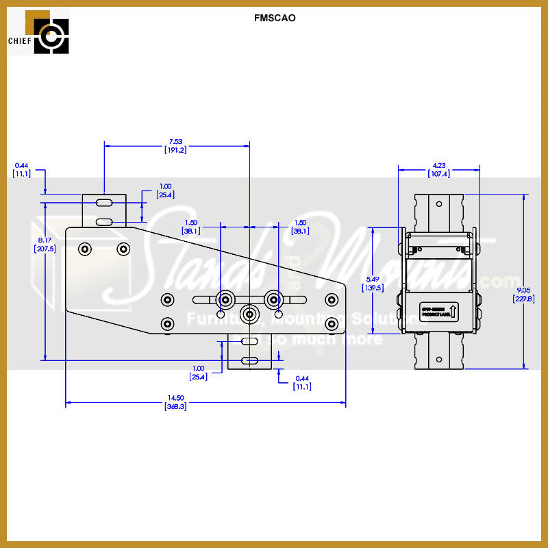 Chief Fusion Modular Ceiling Array FMSCAO, mounting arm technical dimensions diagram