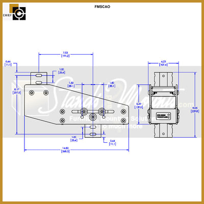 Chief Fusion Modular Ceiling Array FMSCAO, mounting arm technical dimensions diagram