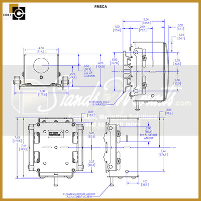 Chief Fusion Modular Floating Ceiling Box FMSCA, camera mounting accessory dimensions diagram