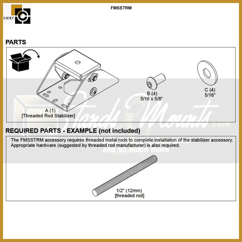 Chief Fusion Threaded Rod Stabilizer Accessory, FMSSTRM, projector mount stabilizer accessory parts diagram