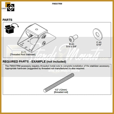 Chief Fusion Threaded Rod Stabilizer Accessory, FMSSTRM, projector mount stabilizer accessory parts diagram