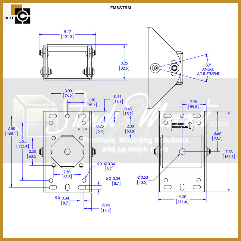 Chief Fusion Threaded Rod Stabilizer Accessory, FMSSTRM, projector mount stabilizer technical dimensions
