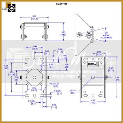 Chief Fusion Threaded Rod Stabilizer Accessory, FMSSTRM, projector mount stabilizer technical dimensions