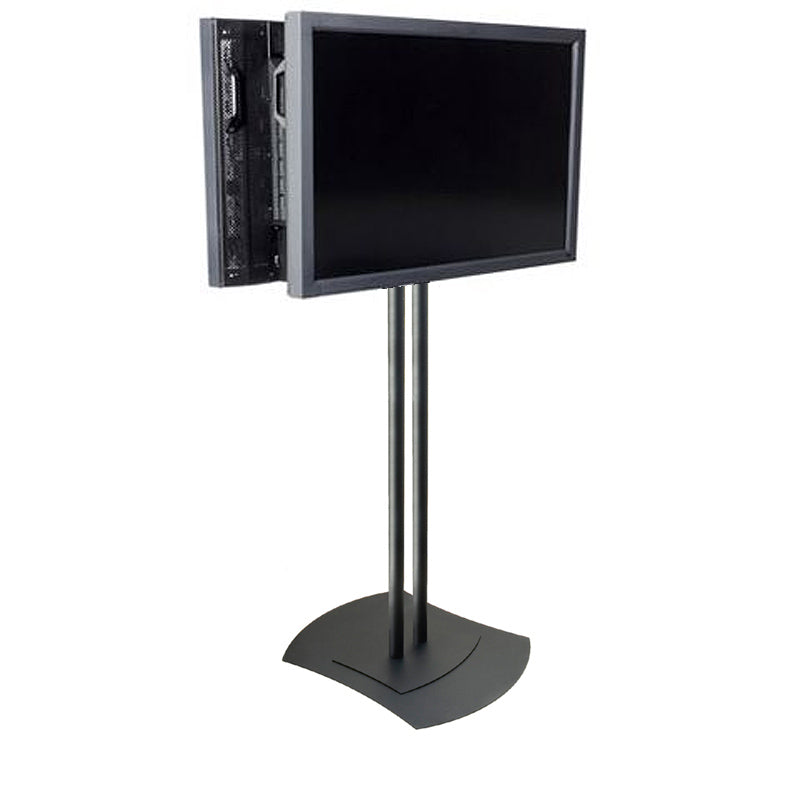 Peerless-AV Large TV Floor Pedestal FPZ-600, floor display stand with monitor front three-quarter view