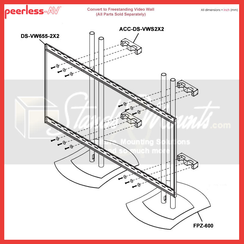 Peerless-AV Video Wall Mount DS-VW655-2X2, video wall mounting frame assembly diagram