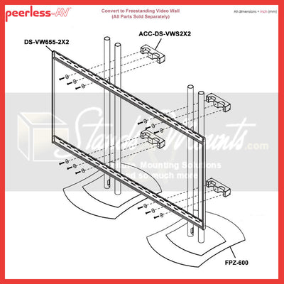 Peerless-AV Video Wall Mount DS-VW655-2X2, video wall mounting frame assembly diagram