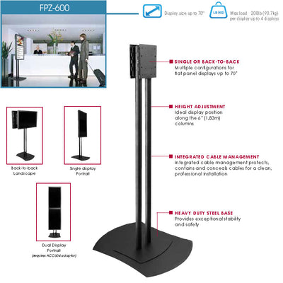Peerless-AV Large TV Floor Pedestal FPZ-600, floor display stand height and configuration features