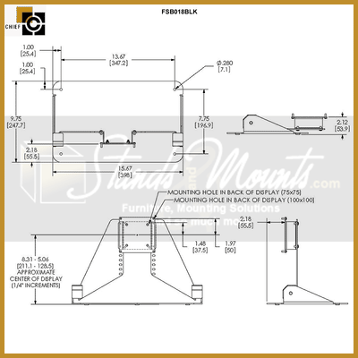 Chief FSB Series Small Flat Panel Desktop Stand FSB018BLK, floor stand base bracket dimensions diagram