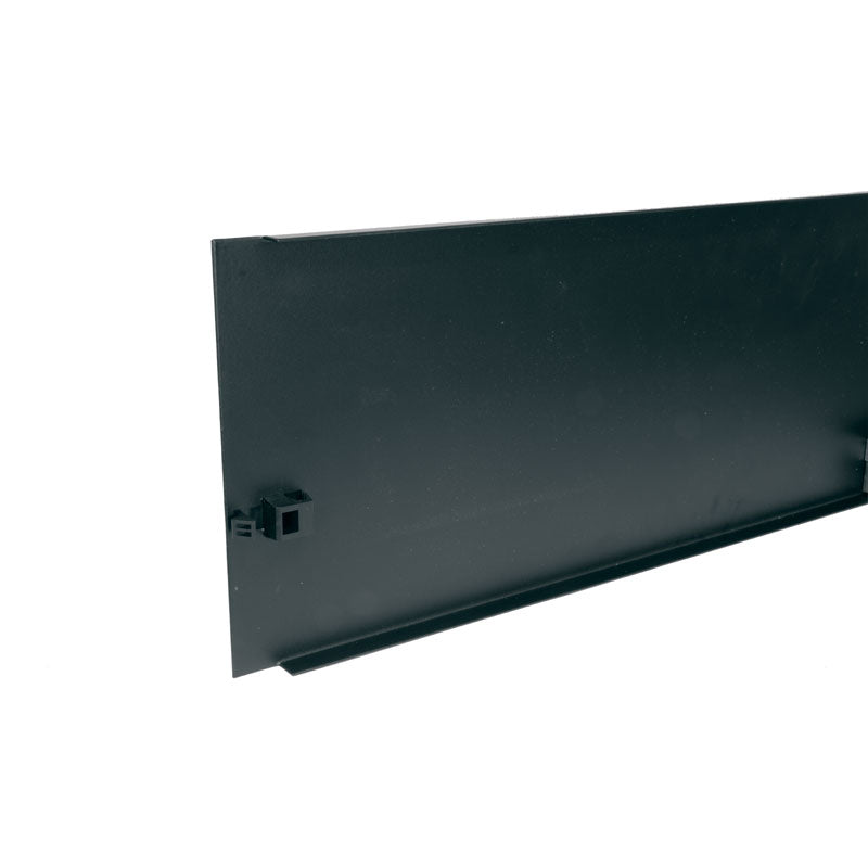 Middle Atlantic Forward Tool-Less Blank Panel FWD-SB4, black equipment panel in an alternate rear three-quarter view