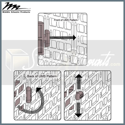 Middle Atlantic Forward Cable Management FWD-D-RING, rack enclosure mounting pattern adjustment diagram