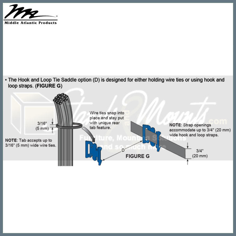 Middle Atlantic Forward Cable Management FWD-TSW-15, hook-and-loop cable saddle installation diagram