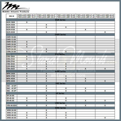 Middle Atlantic Forward Universal Vert Lace FWD-LACE-UMV-24-27, ladder rack compatibility chart