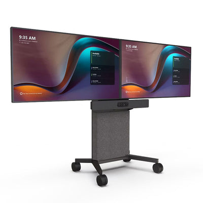 iCartTX Large Mobile Display Cart IC-1800L-ST, mobile display cart with dual screens and video bar