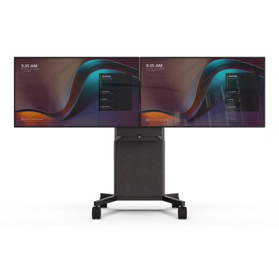 iCartTX Large Mobile Display Cart IC-1800L-ST, mobile dual-screen display cart in a front view