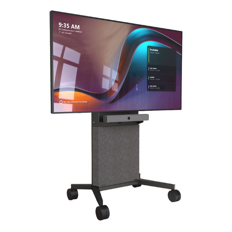 iCartTX Large Mobile Display Cart IC-1800S-ST, mobile display cart front view with display
