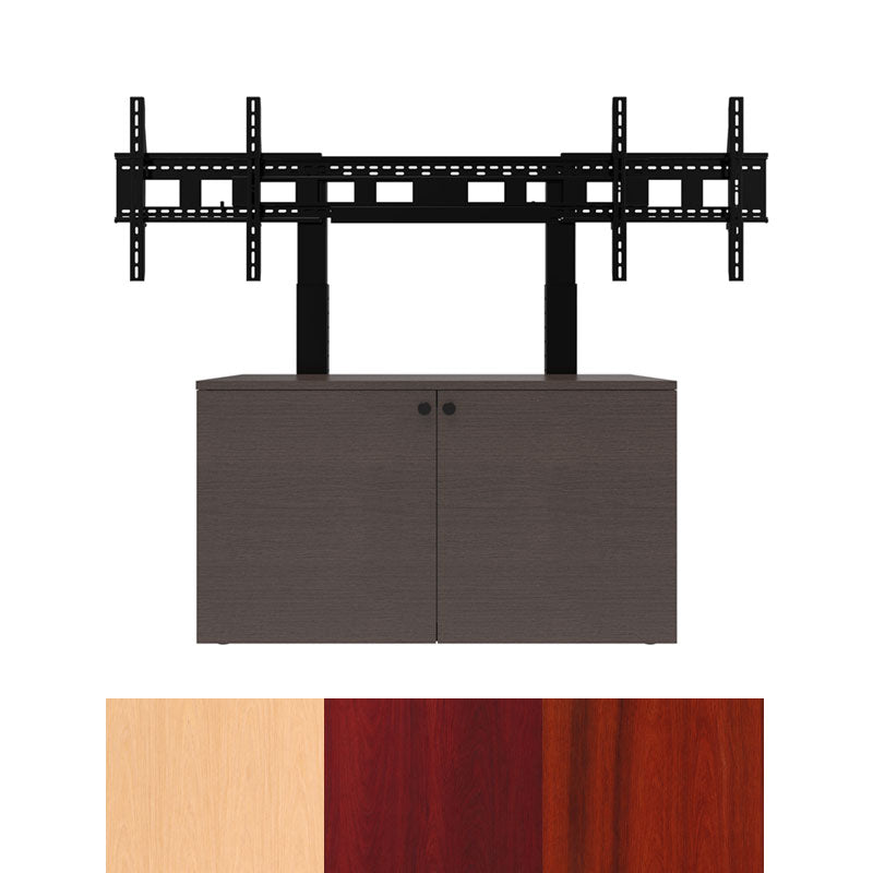 iCartTX Credenza CRED2V-D, dual-display mount and cabinet with finish samples