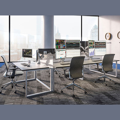 Chief Kontour Dynamic Column Desk Mount K1C420S, quad monitor arms installed workstation view