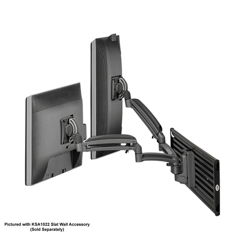 Chief Kontour Dynamic Slat Wall Mount K1S220B, dual monitor wall arm side perspective