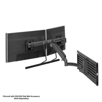 Chief Kontour Dynamic Array Slat Wall Mount K1S22HB, dual monitor arm installed rear perspective