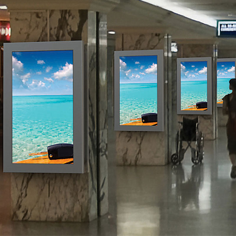 Peerless-AV Indoor Portrait Wall Kiosk Enclosure KIP655-S, wall kiosk enclosures installed in corridor