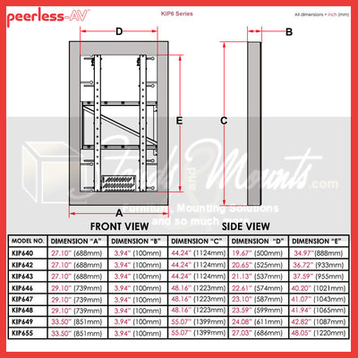 Peerless-AV Indoor Portrait Wall Kiosk Enclosure KIP655, wall kiosk enclosure technical dimensions