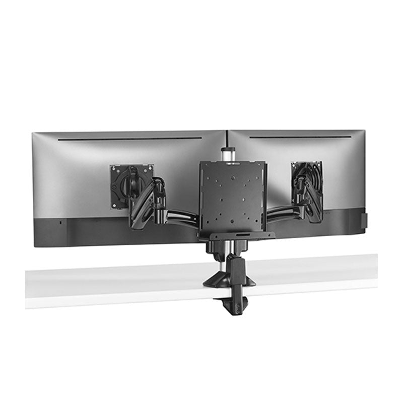 Chief Thin Client PC Mounting Accessory KRA232B, dual-monitor mount with center device plate rear view