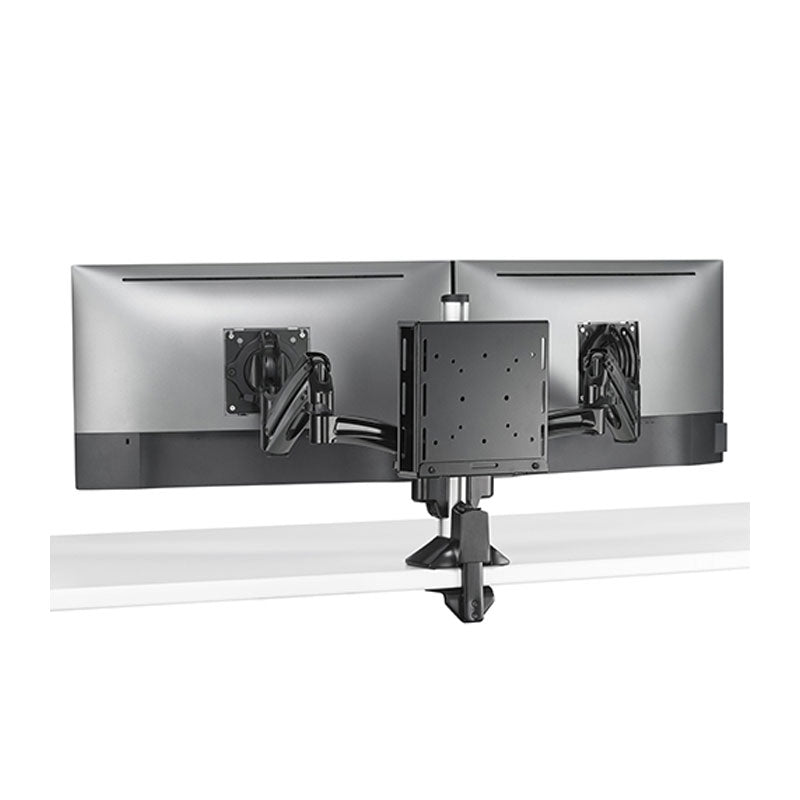Chief Secure Thin Client PC Mounting Accessory KRA233B, dual-monitor mount with center device plate rear view