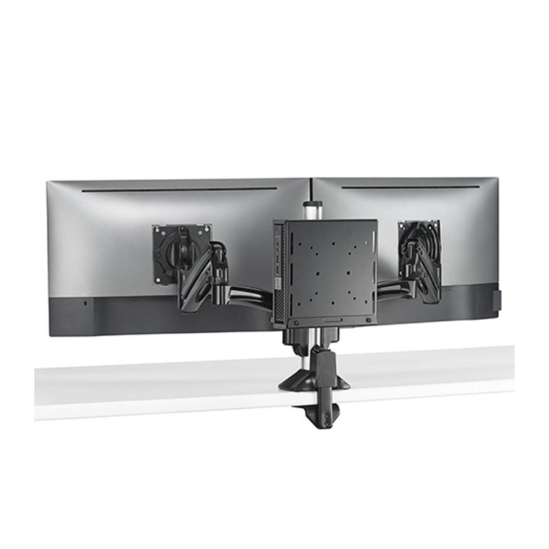 Chief Secure Thin Client PC Mounting Accessory KRA233B, dual-monitor mount with center device plate alternate rear view