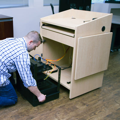 Middle Atlantic L2 Lectern L2LDC2CCMGE, lectern equipment rack removal in progress