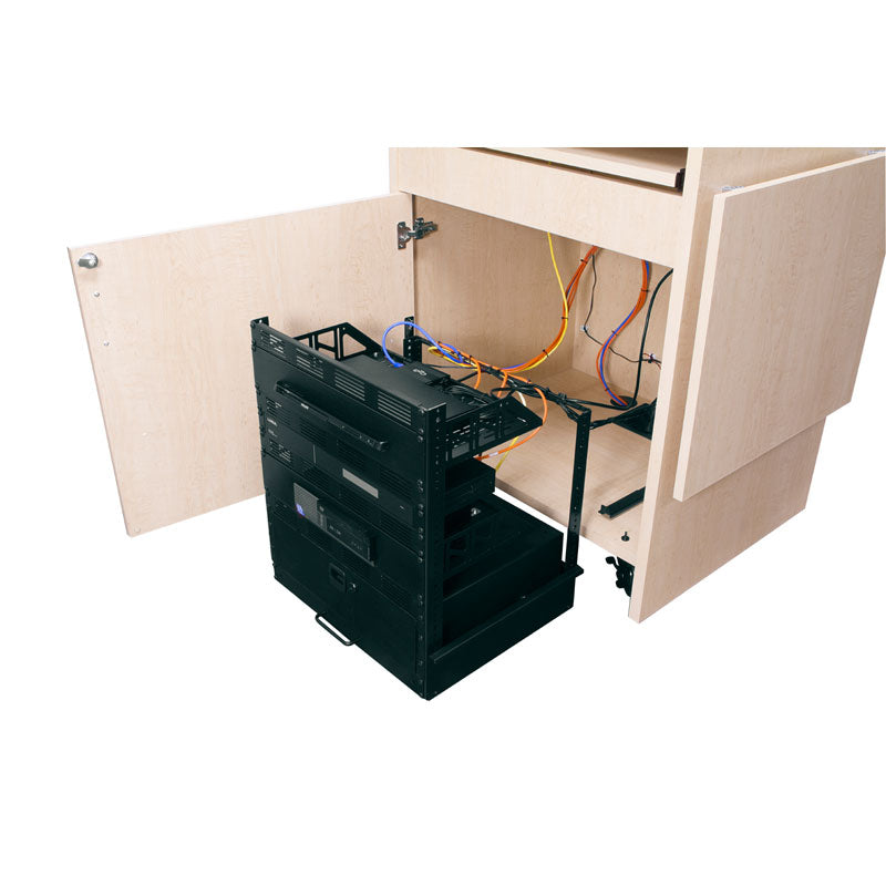 Middle Atlantic L2 Lectern L2LDC2CCMGE, lectern rear view with pull-out equipment rack