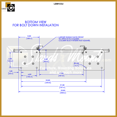 Chief FUSION Bolt Down Video Wall Stand LBM1X3U, mobile display cart bolt-down base dimensions