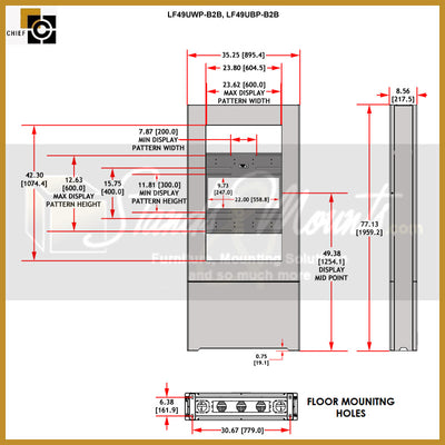 Chief Impact Floor Kiosk LF55UBP-B2B, floor display stand dimensions diagram