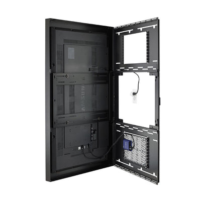 Chief Impact On-Wall Kiosk LW40UWPG, outdoor display kiosk enclosure with front door open