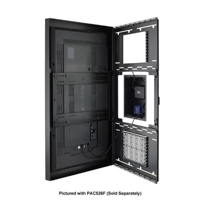 Chief Impact On-Wall Kiosk LW40UWPG, outdoor display kiosk enclosure with front door open and internal accessory