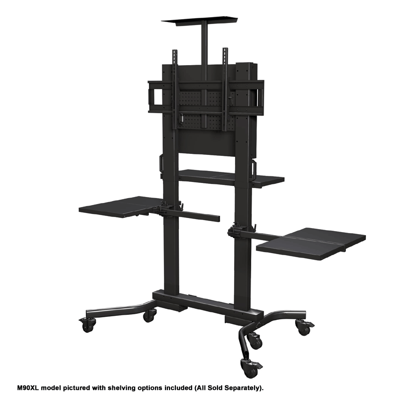 Crimson Extra Large Heavy Duty Mobile TV Cart M90, mobile display stand with side shelves