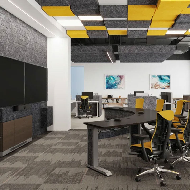 Middle Atlantic ADA Comp 2x2 Wall Tile ADA-WT-8IN-CHG, acoustic ceiling baffles installed office view