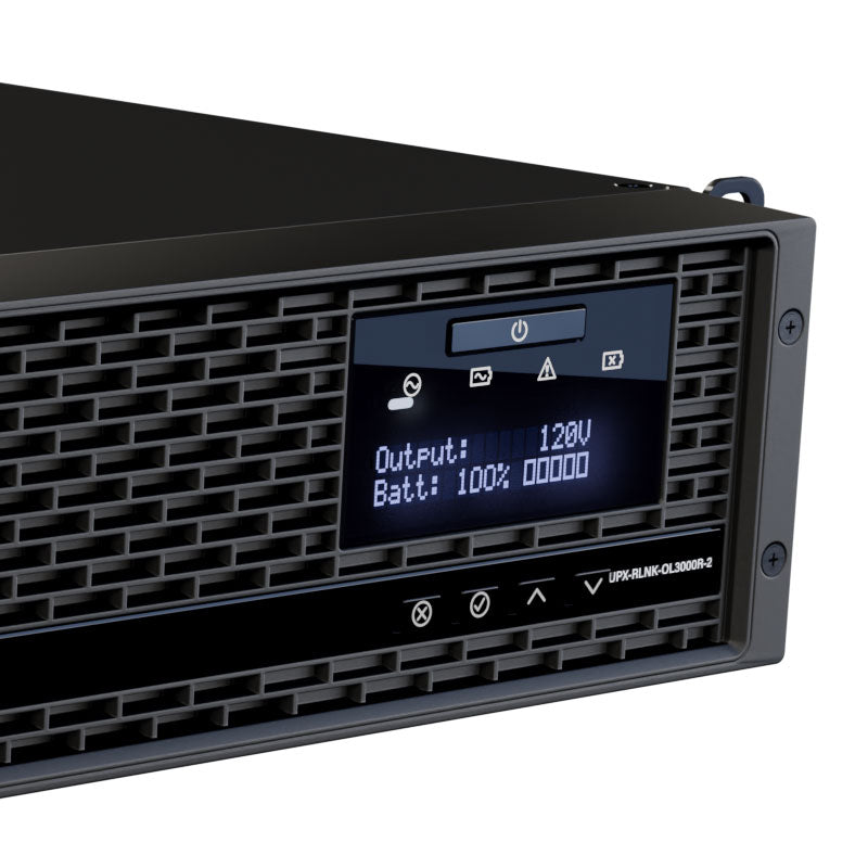Middle Atlantic NEXSYS UPS Backup Power UPX-RLNK-OL3000R-2, rackmount UPS control display detail