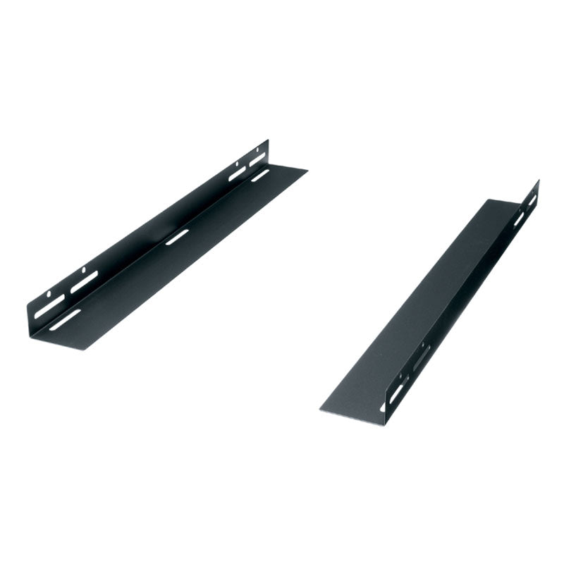 Middle Atlantic Chassis Support Brackets CSA-20, pair of black rack mounting shelves three-quarter view
