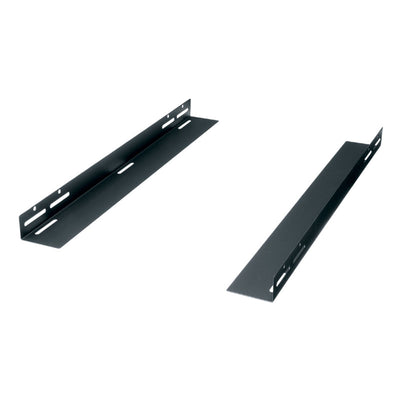 Middle Atlantic Chassis Support Brackets CSA-20, pair of black rack mounting shelves three-quarter view