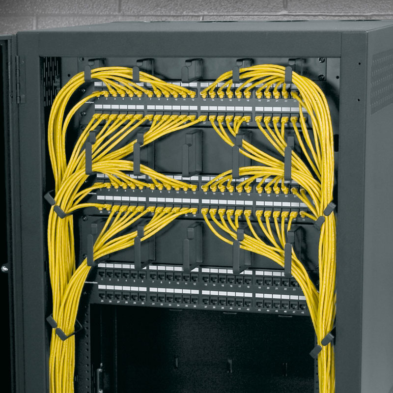 Middle Atlantic Data Swing Wall Rack CWR-12-17VD, network cabinet patch-panel cable routing detail