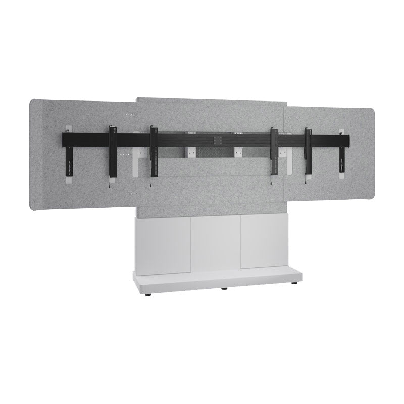 Middle Atlantic Forum Display Stand FM-DS-6675FS-JD8W, video wall mount installed on acoustic panel