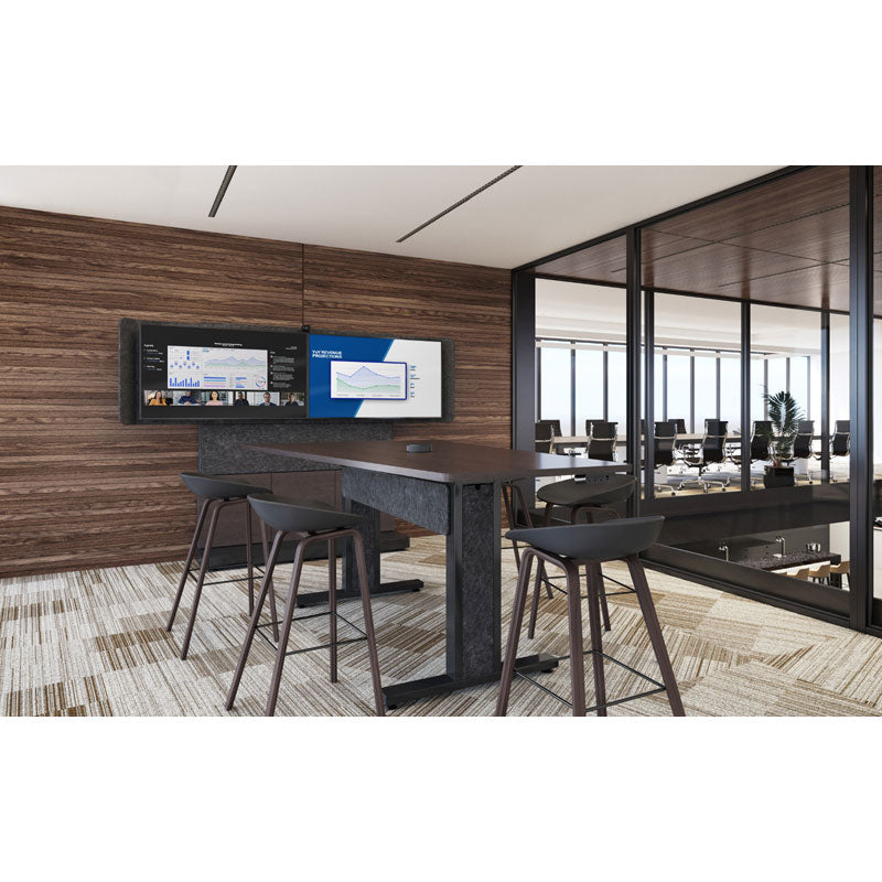 Middle Atlantic Forum Display Stand FM-DS-4875FS-BA3B, dual-display media wall installed collaborative workspace view