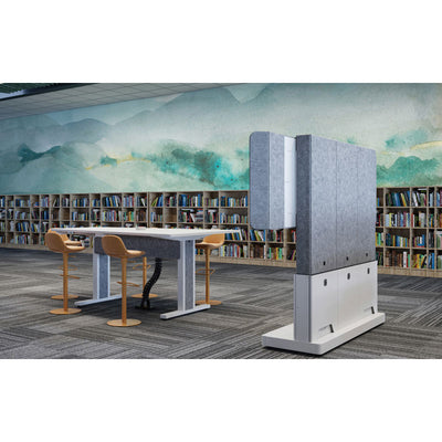 Middle Atlantic Forum Display Stand FM-DS-4875FS-BA3B, freestanding acoustic privacy divider installed library view