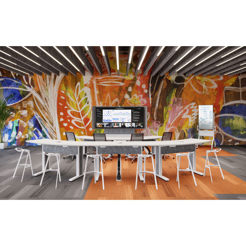 Middle Atlantic Forum Display Stand FM-DS-4875FS-BA3B, curved media table installed collaborative workspace view