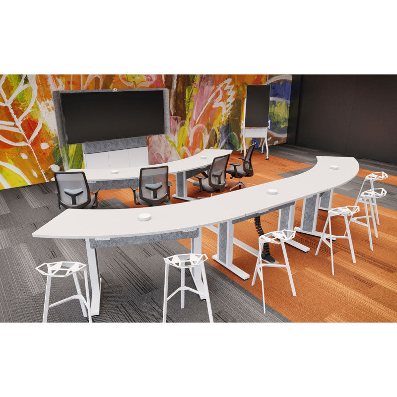 Middle Atlantic Forum Display Stand FM-DS-4875FS-BA3B, curved media table installed presentation room view